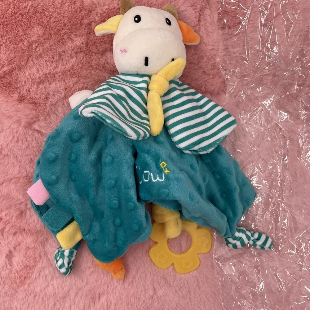 Baby Security Blanket Stuffed Animal Soft Emotional‎ Relief Blanket Cow-NEW